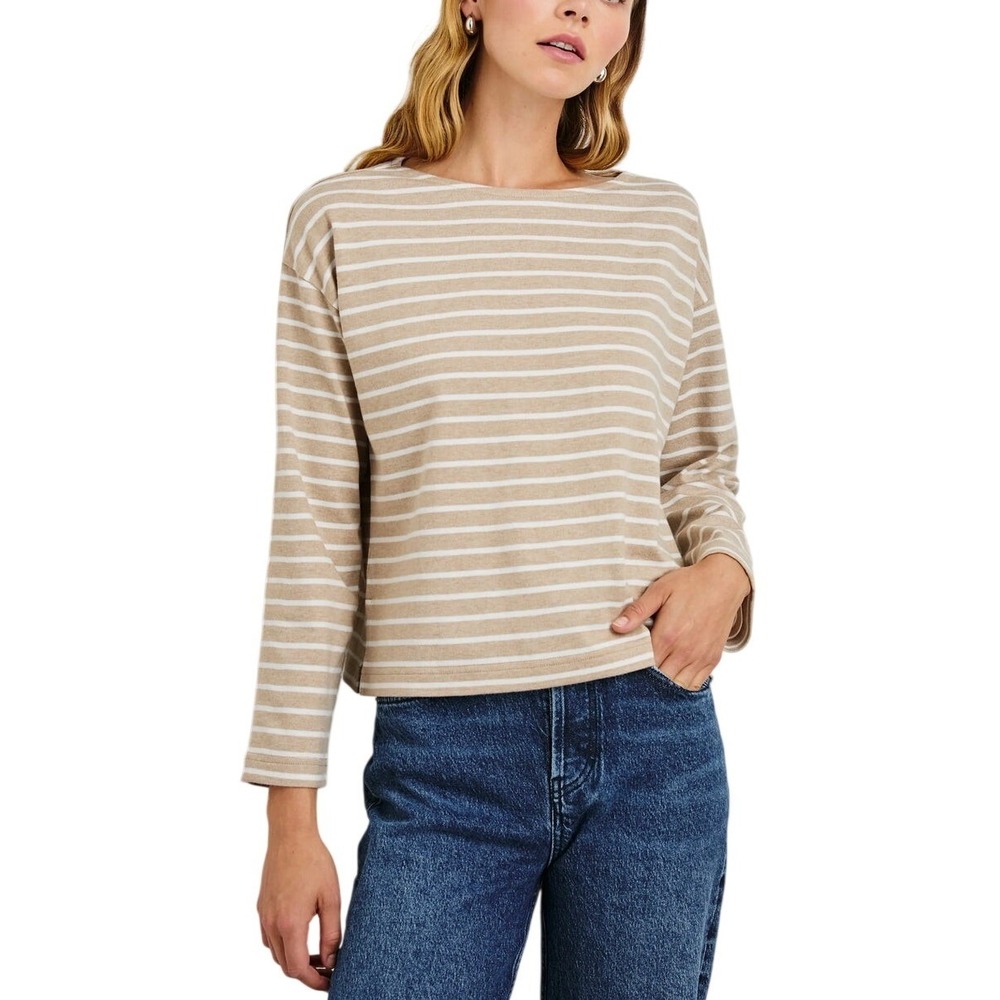 Rails Macy Heather Beige Stripe Cotton Long Sleeve Shirt L Coastal Casual